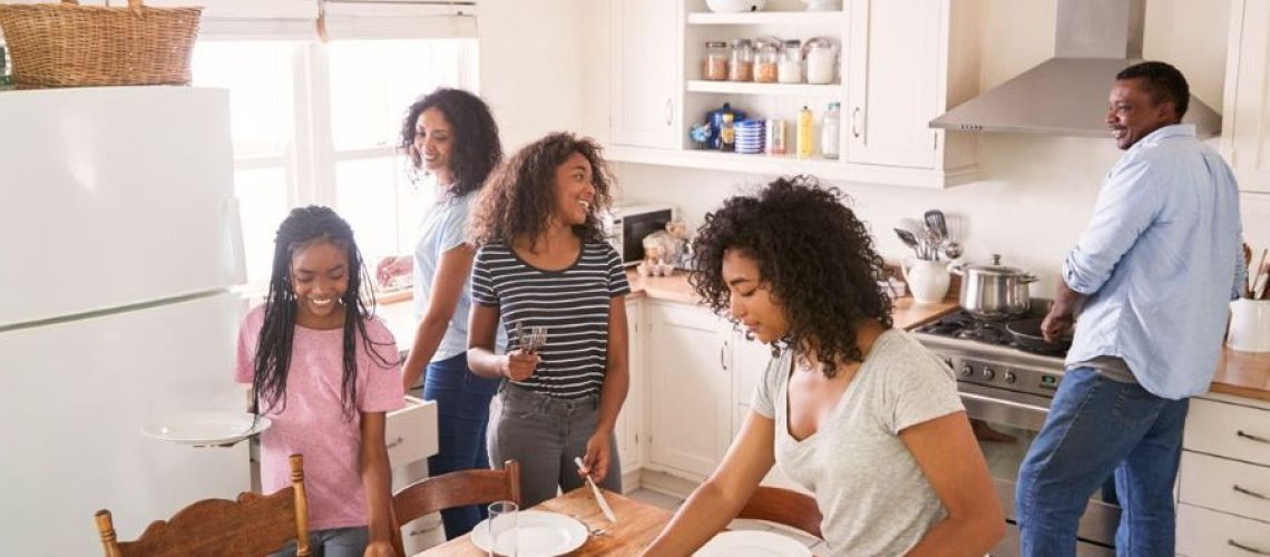 family preparing a meal